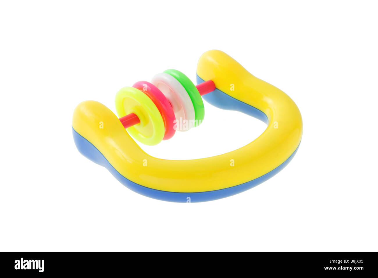 Colorate anello baby sonaglio su sfondo bianco Foto Stock
