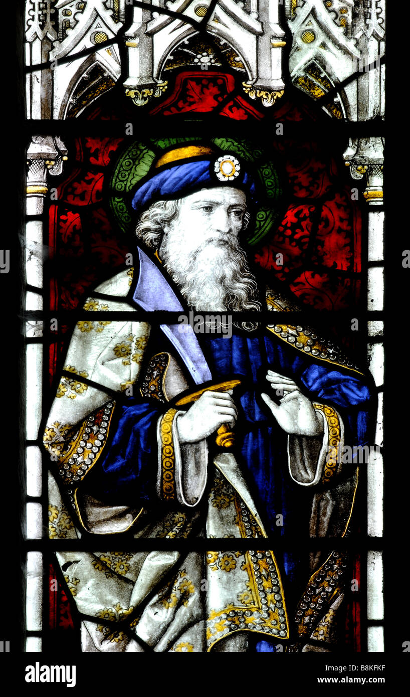 Abramo raffigurato in vetro colorato, San Michele e Tutti gli Angeli Chiesa, Winwick, Northamptonshire, England, Regno Unito Foto Stock