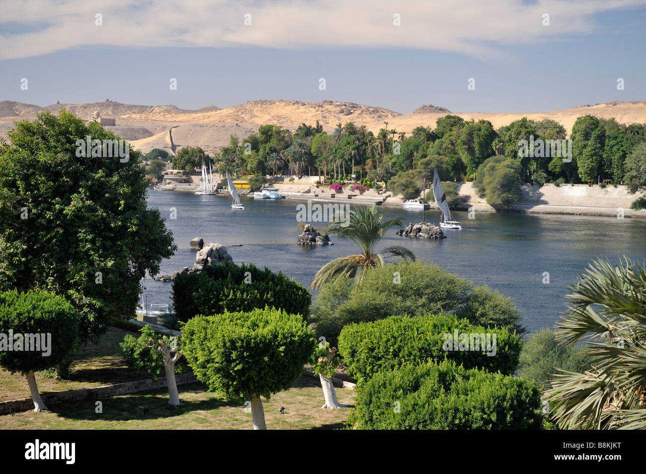 Feluche intorno all Isola Elefantina e Plantation Island, Aswan, Egitto 33521 081124 Foto Stock
