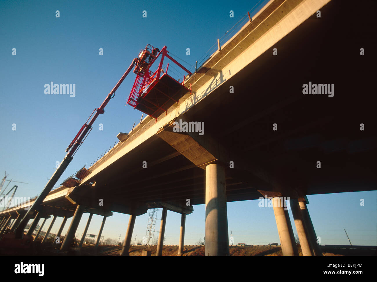 Autostrada autostrada per la costruzione di strade, approccio di Cooper River Bridge, Charleston, Carolina del Sud. Foto Stock