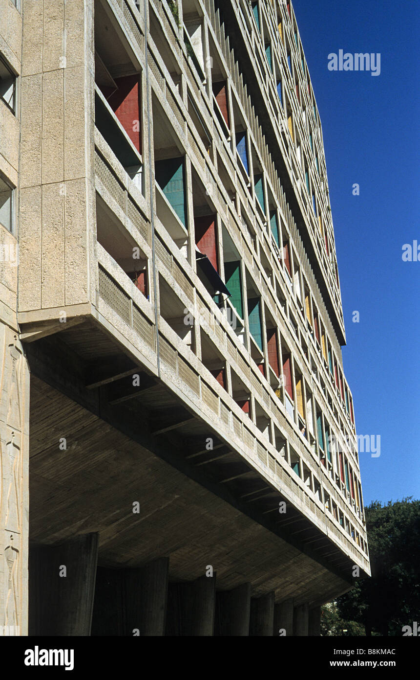 Le Corbusier Unité d'Habitation, Marsiglia, dettaglio del prospetto principale dell'edificio. Foto Stock