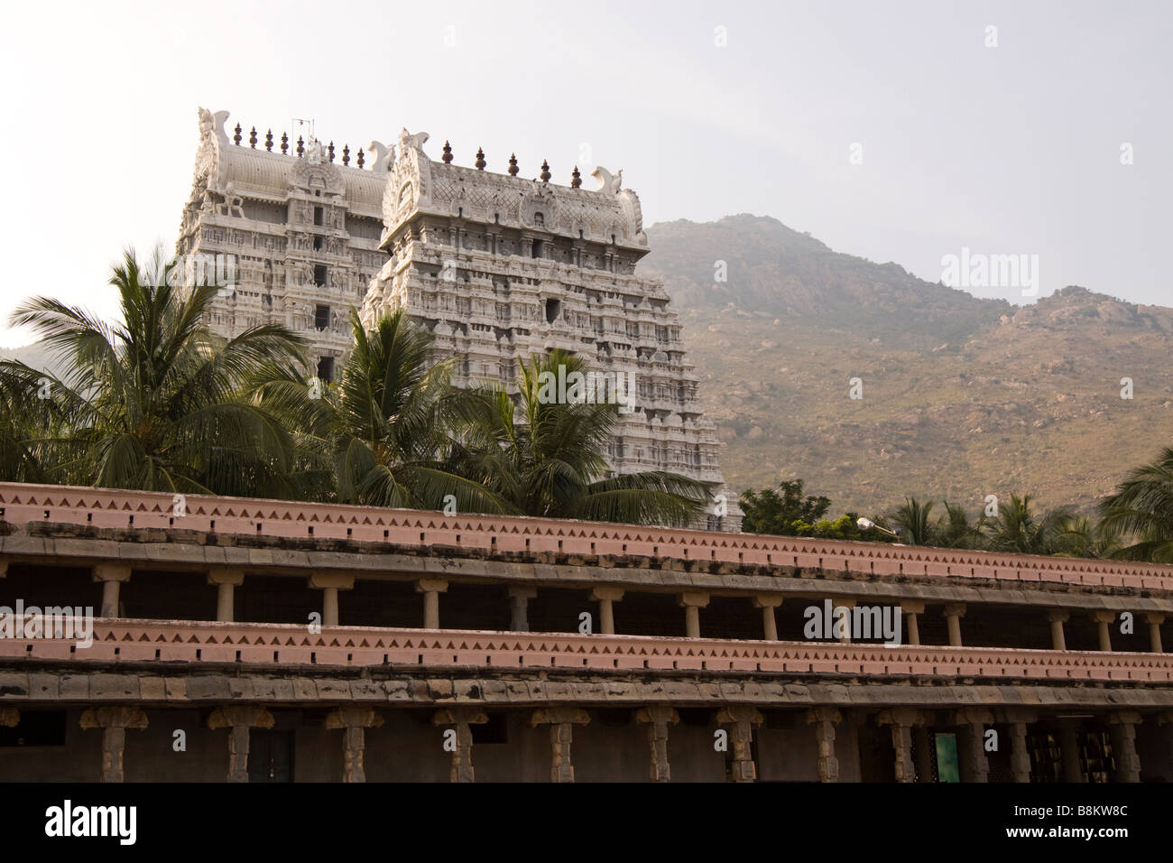 India Tamil Nadu Tiruvannamalai Arunachaleswar tempio gopurams bianco dal santuario interiore Foto Stock