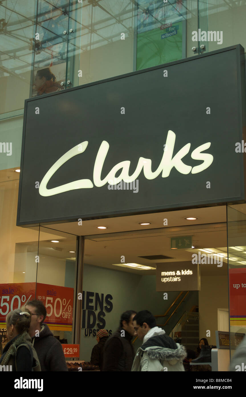 Clarks negozio di scarpe Negozio di fronte, Birmingham Bull Ring Foto Stock