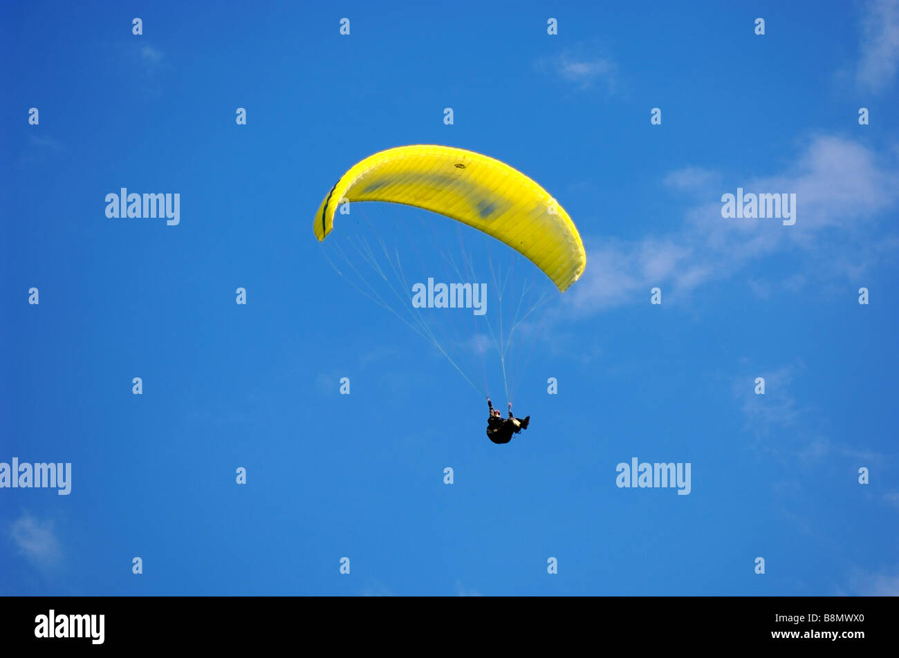 I parapendii nei cieli sopra Neuschwanstein Baviera Germania Foto Stock