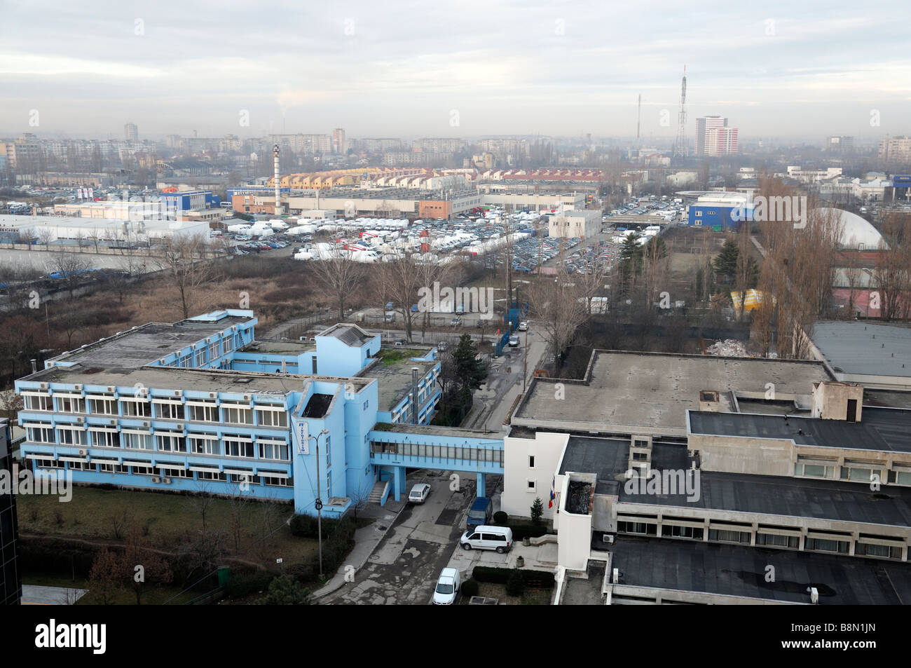Vista aerea di industriali e commerciali del settore business area in Bucharest Romania Balcani Foto Stock