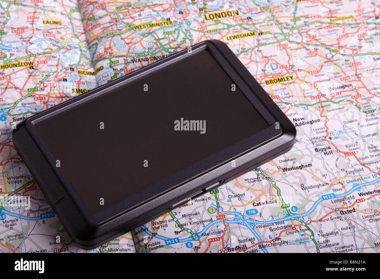 La mappa stradale di Londra con Sat Nav Foto Stock