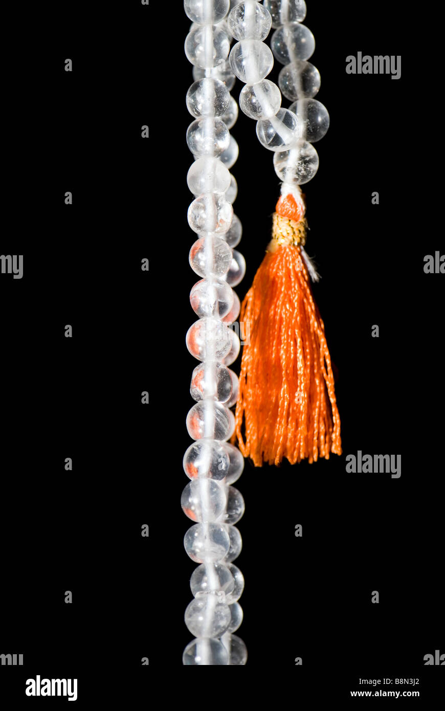 Buddisti Japa mala o mala di cristallo di rocca Foto Stock