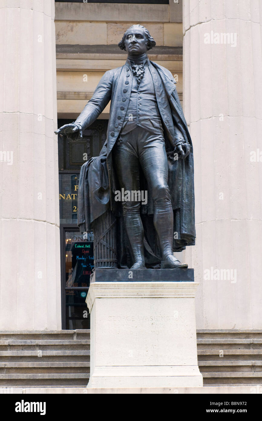 Statua di George Washington a Wall Street Foto Stock