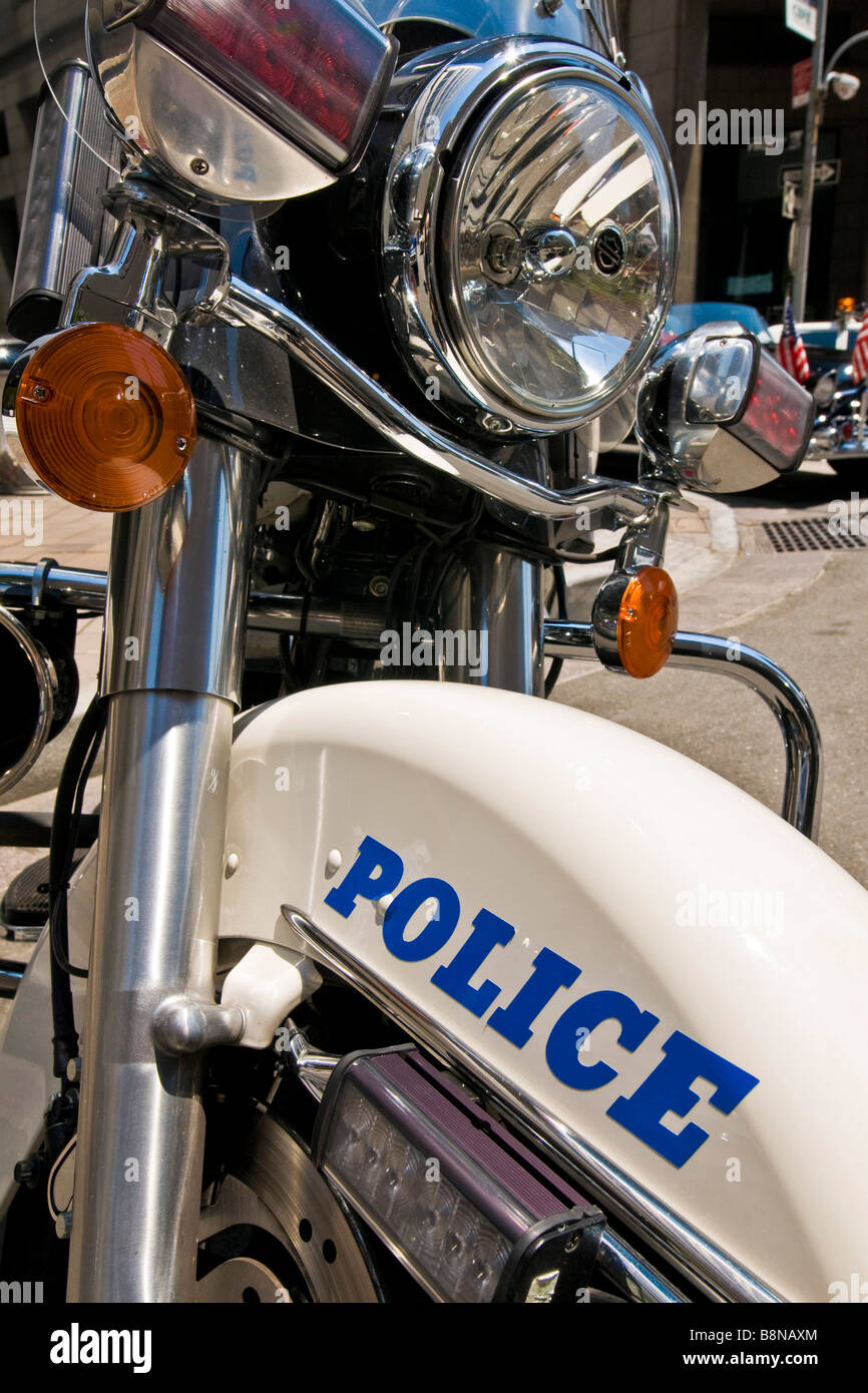 Close-up di un'annata polizia moto presso la città di New York il museo della polizia Foto Stock