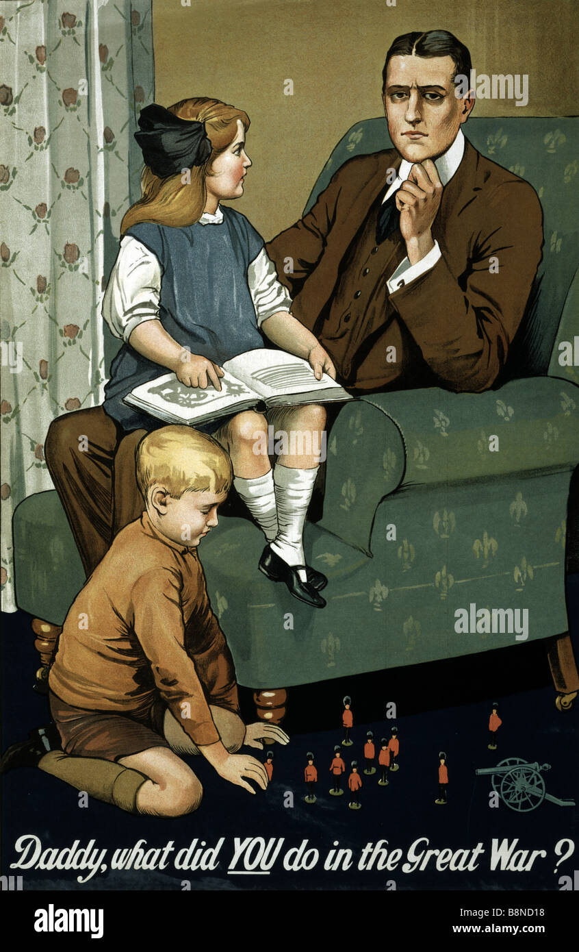 Foto di un originale British guerra mondiale un poster di reclutamento rilasciato dal gruppo parlamentare COMITATO D' ASSUNZIONE NEL 1915 Foto Stock