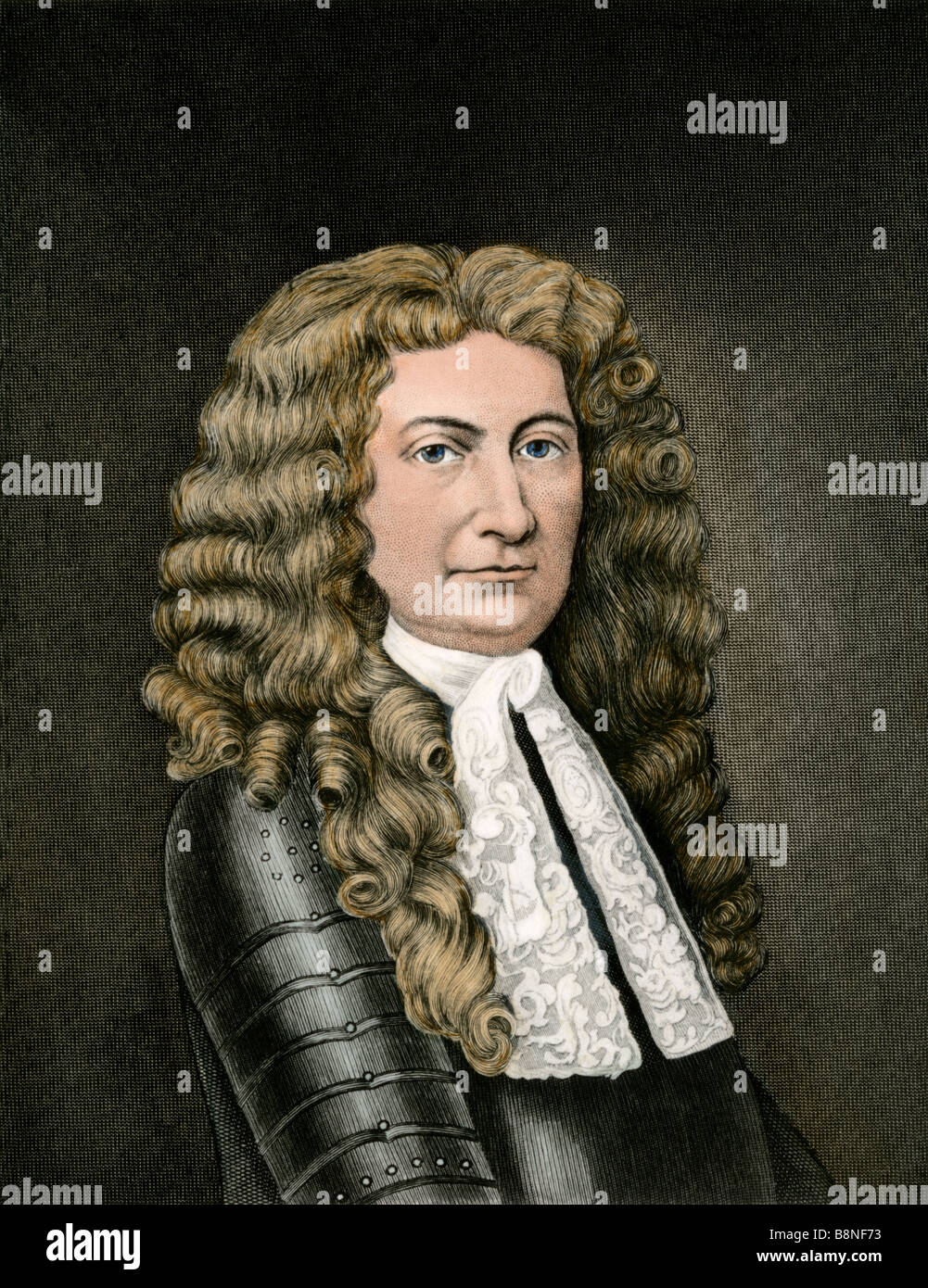 Edmund Andros coloniale Britannica governatore di NY, New England, Virginia e Maryland. Colorate a mano incisione in acciaio Foto Stock