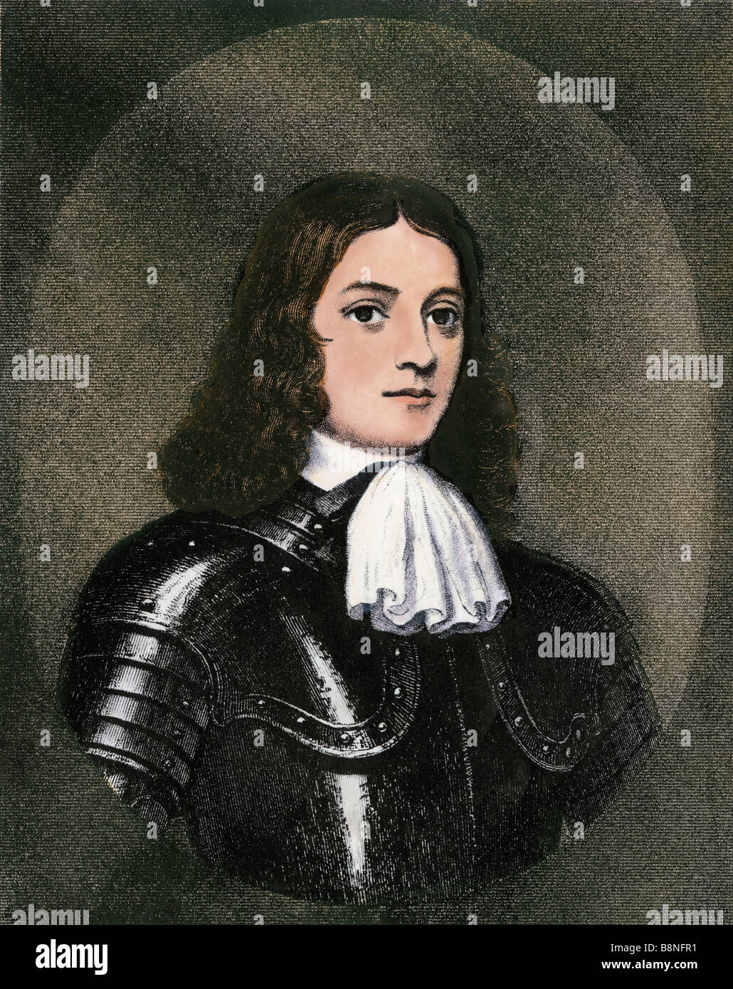 William Penn in età di 22 prelevati dalla vita 1666. Colorate a mano incisione in acciaio Foto Stock