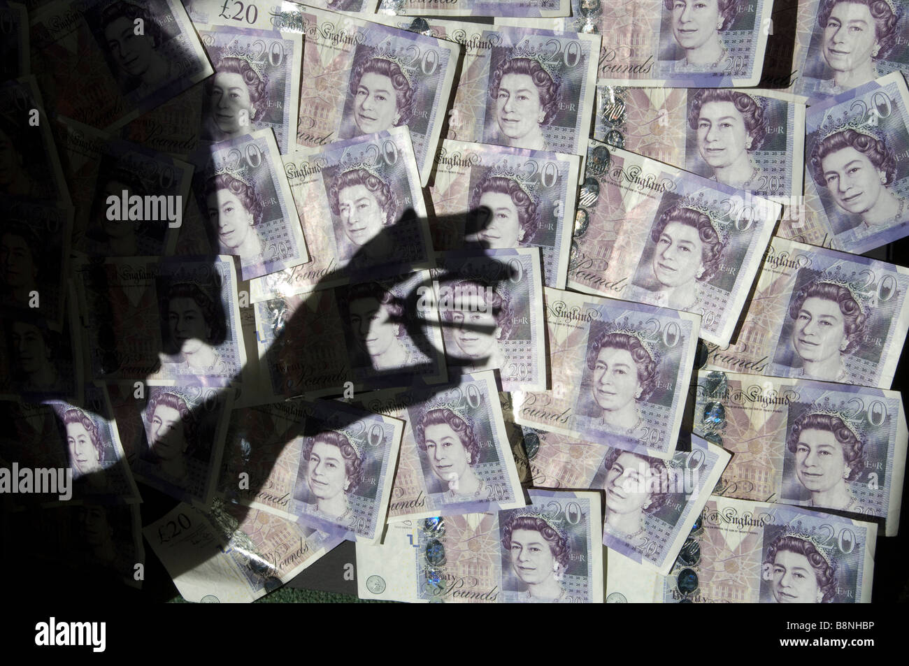 Il simbolo dell'euro e British £20 note Foto Stock