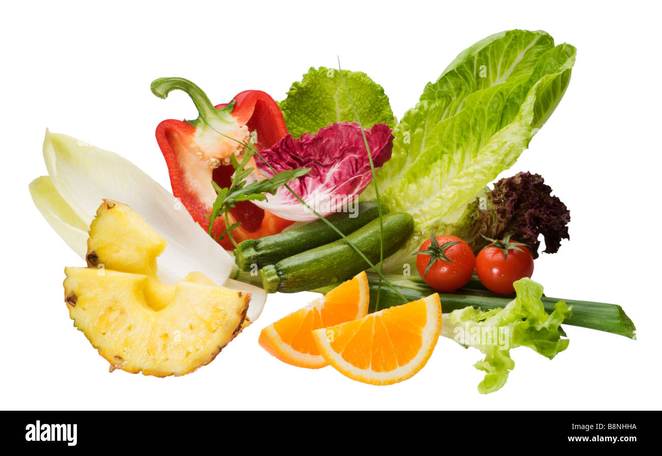 Composizione di frutta e verdura Foto Stock