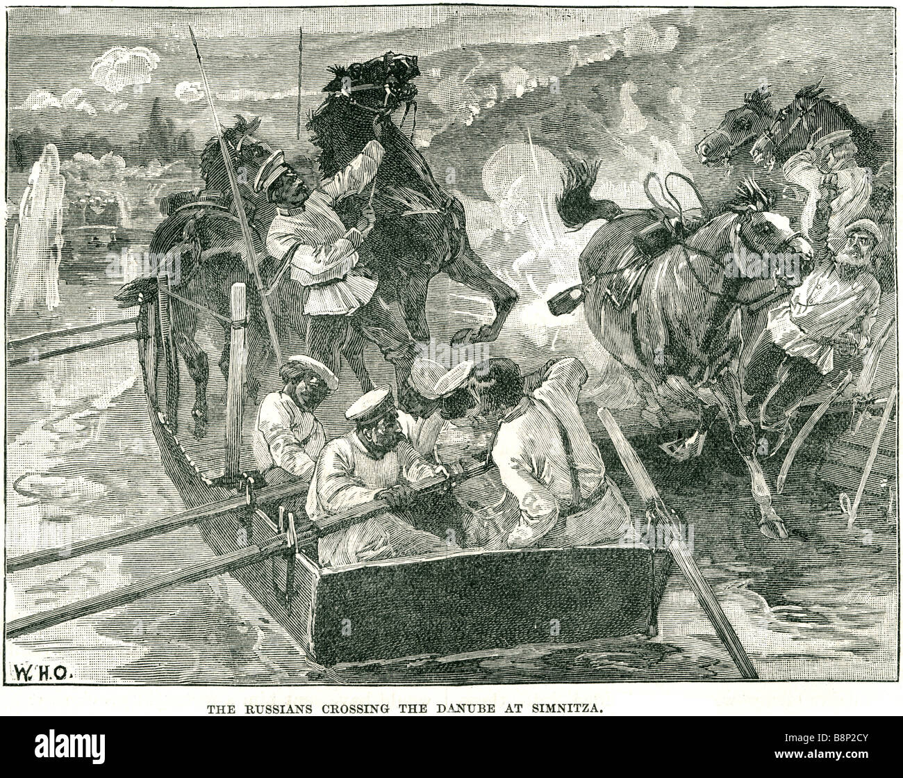 Russi attraversando il Danubio simnitza 1877 Foto Stock