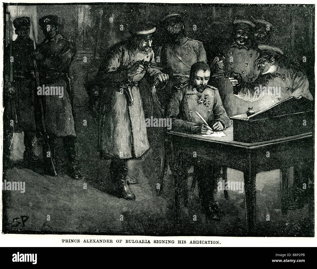 Il principe Alexander di Bulgaria firma la sua abdicazione Battenberg Foto Stock