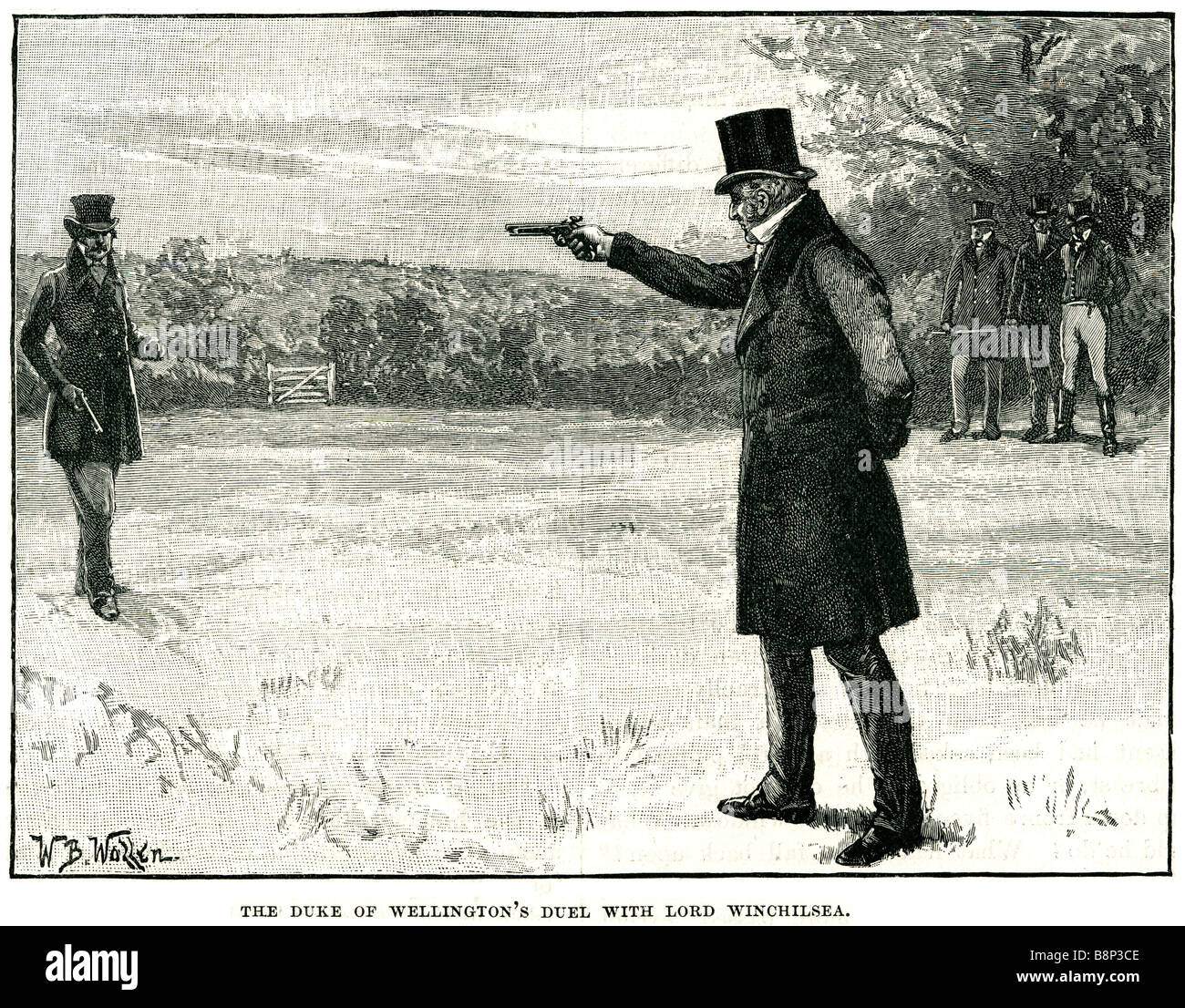 Il duca di Wellington duello con il Signore winchilsea 1829 impegnativi campi di Battersea Foto Stock