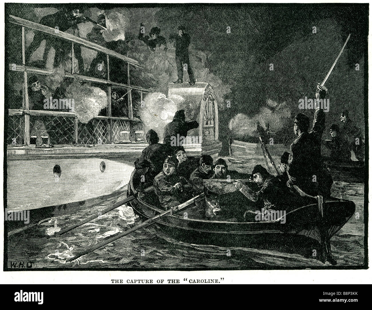 La cattura del caroline 1838 Gran Bretagna ribelli canadesi William Lyon Mackenzie British sistema di cottura a vapore Foto Stock