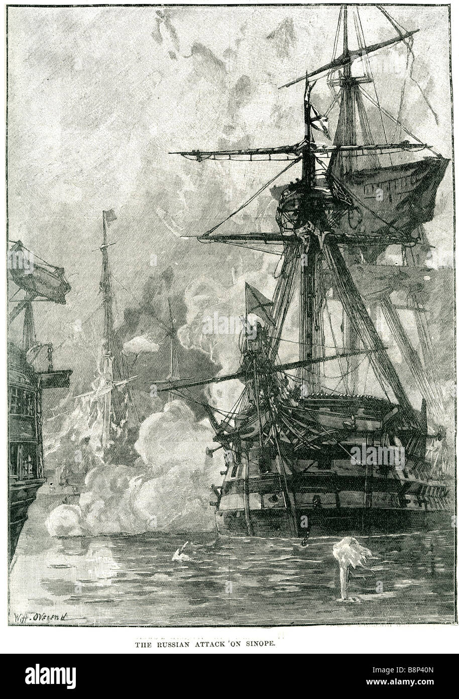 L'attacco russo sul sinope la battaglia navale di Sinop (o Sinope) ha avuto luogo il 30 novembre 1853 a Sinop, un porto di mare nel nord T Foto Stock