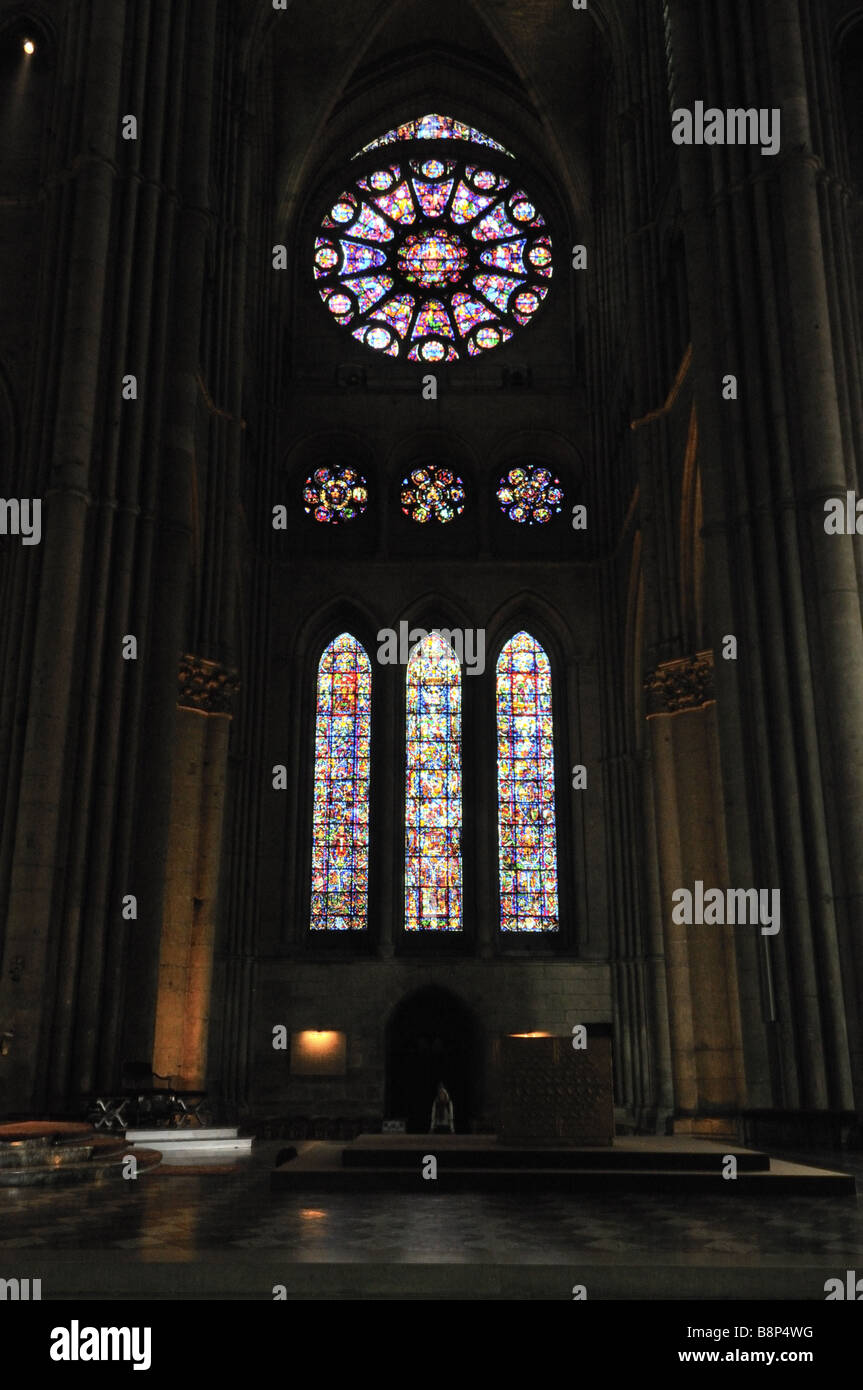 Rosone a cattedrale di Reims Francia Foto Stock