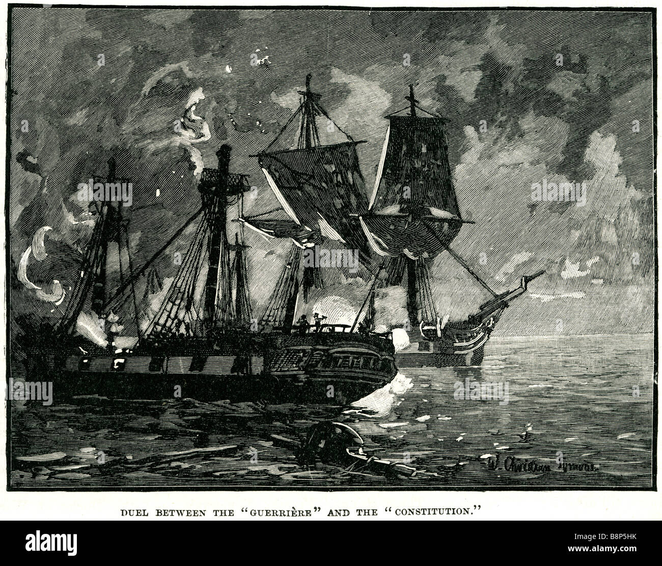 Duello tra guerriere USS Constitution 1812 19 agosto frigate Marina Francese negli Stati Uniti Foto Stock