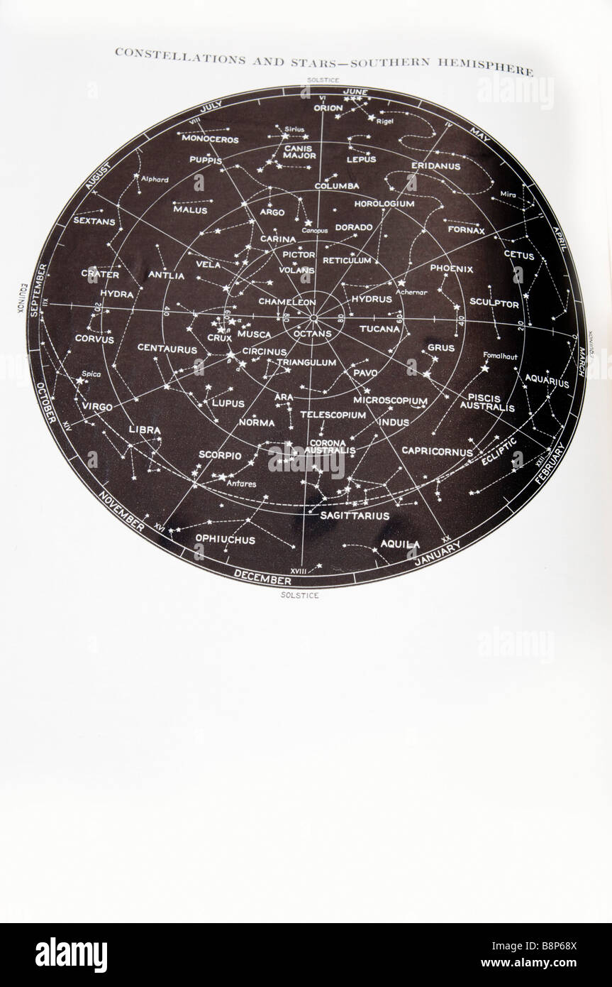 Emisfero sud stelle e costellazioni mappa del cielo Foto Stock