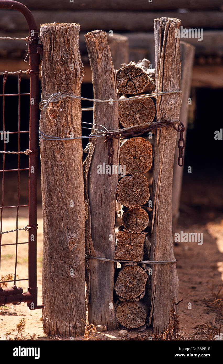 Drop-log costruzione di recinzione, outback Australia Foto Stock