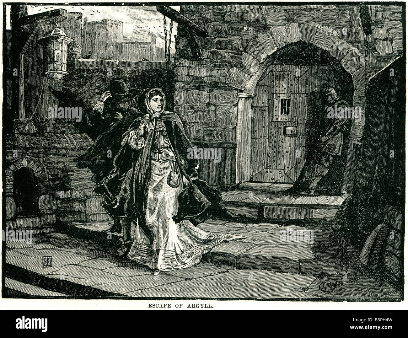 Eascape di argyll Argyll, che erano fuggiti nel 1681 in Olanda. travestimento prigione fuggire abbigliamento tradizionale periodo notturno vestire Foto Stock