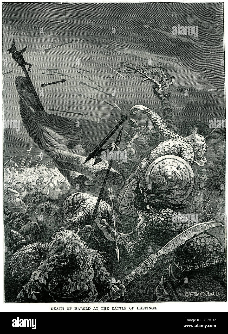 La morte di Harold nella battaglia di hastings la battaglia di Hastings (14 ottobre 1066) è stata decisiva la vittoria normanna in Norman Foto Stock