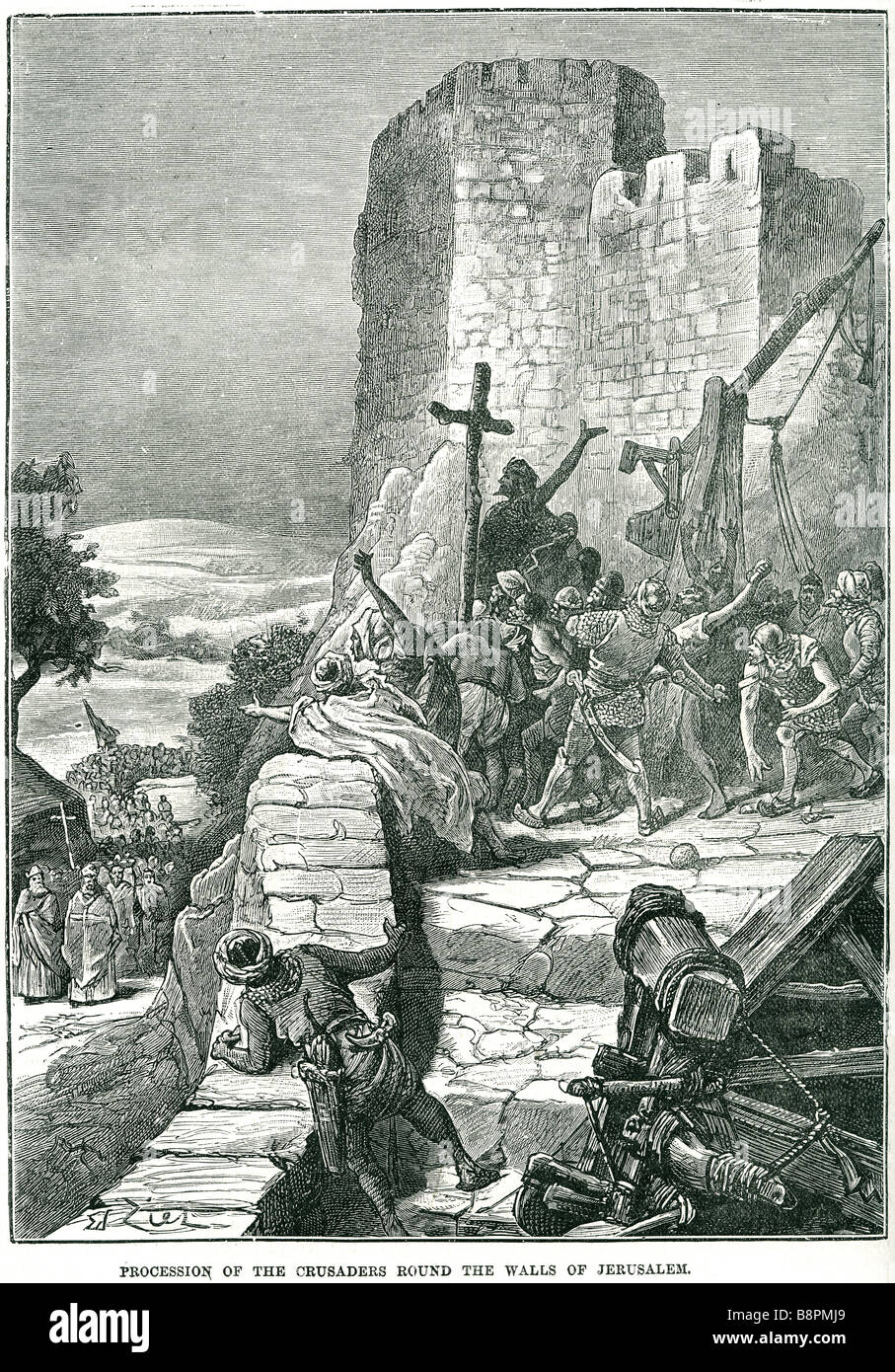 La processione dei crociati round le mura di Gerusalemme e la città vecchia è a 0,9 chilometro quadrato (0,35 square mile) area entro t Foto Stock