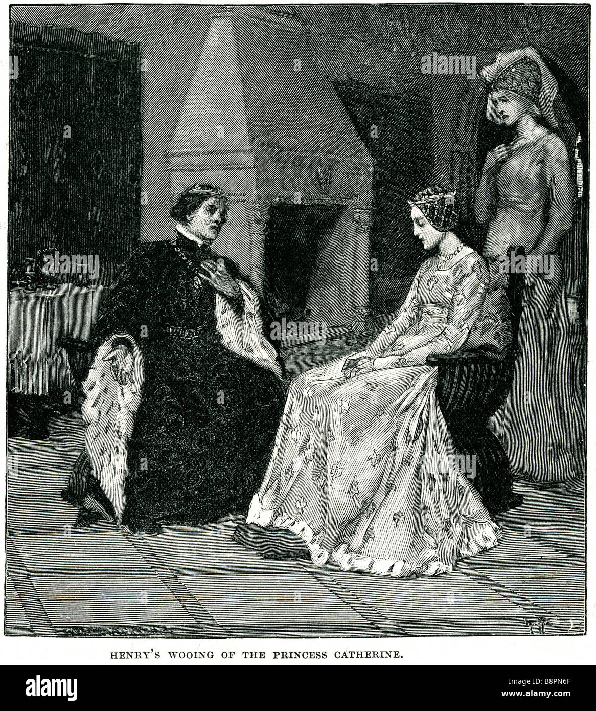 Henry's wooing della principessa Caterina Caterina di Valois (27 Ottobre 1401 - 3 gennaio 1437) è stata la regina consorte di Inghilterra Foto Stock