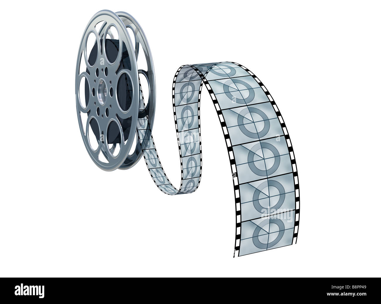 Illustrazione isolato di una bobina di film e film Foto Stock
