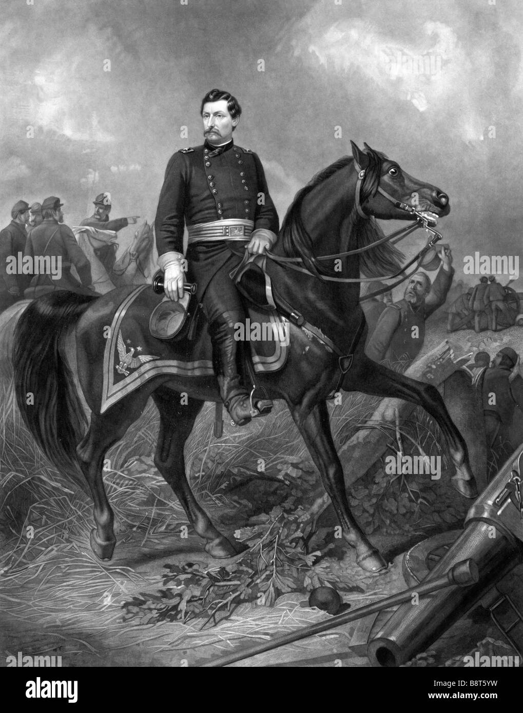 Il maggiore generale George McClellan B. sul campo di battaglia di Antietam Foto Stock