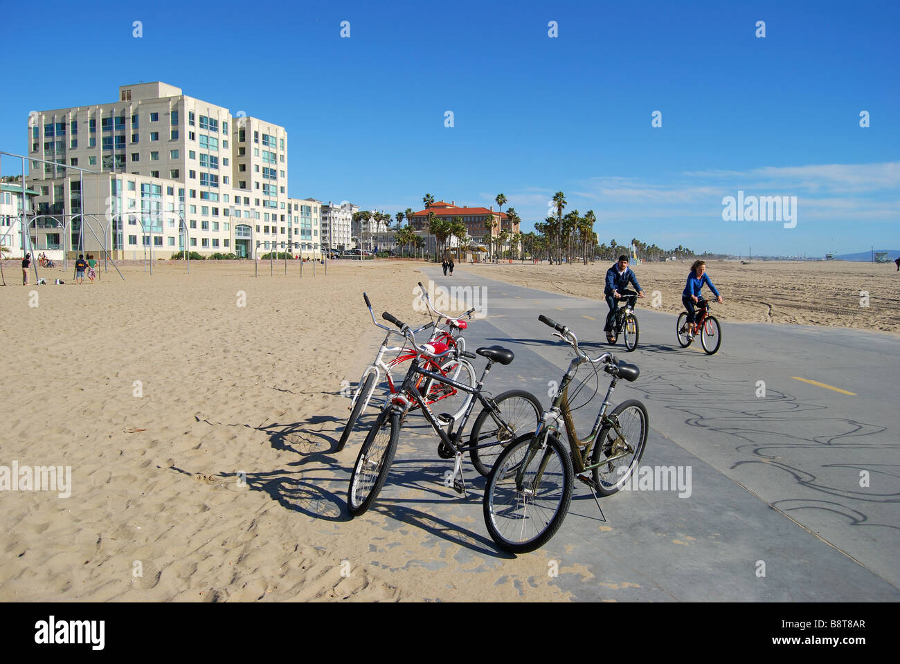 Pista ciclabile, Santa Monica Beach, Santa Monica, Los Angeles, California, Stati Uniti d'America Foto Stock