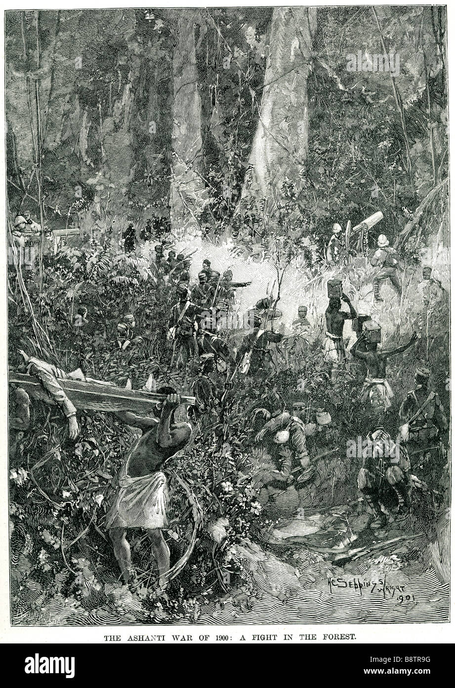 Gli ashanti guerra del 1900 una lotta nella foresta Il Anglo-Ashanti guerre erano quattro conflitti tra l'impero Ashanti in Akan Foto Stock