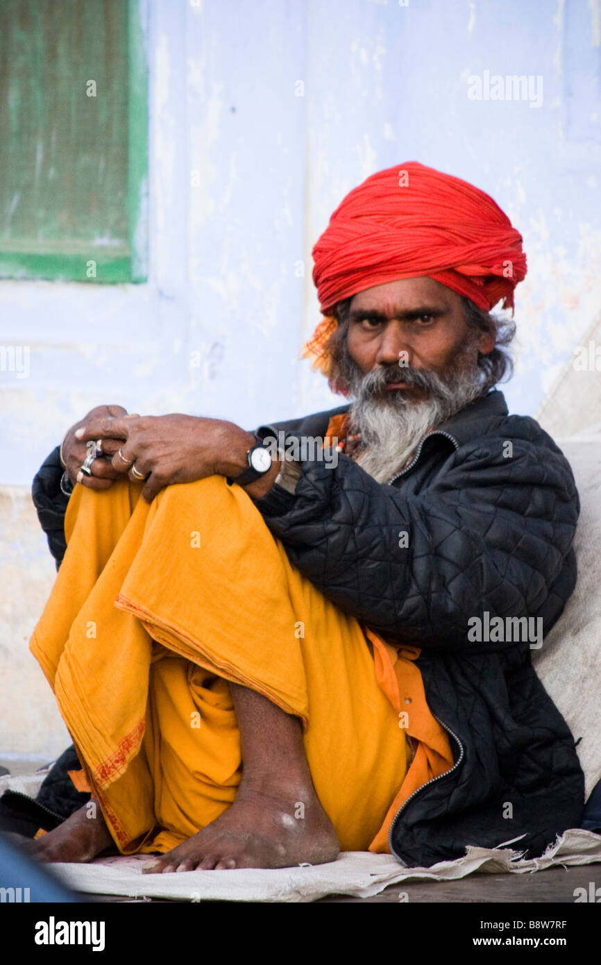 Ritratto di un indiano Sadhu Pushkar Rajasthan in India Foto Stock