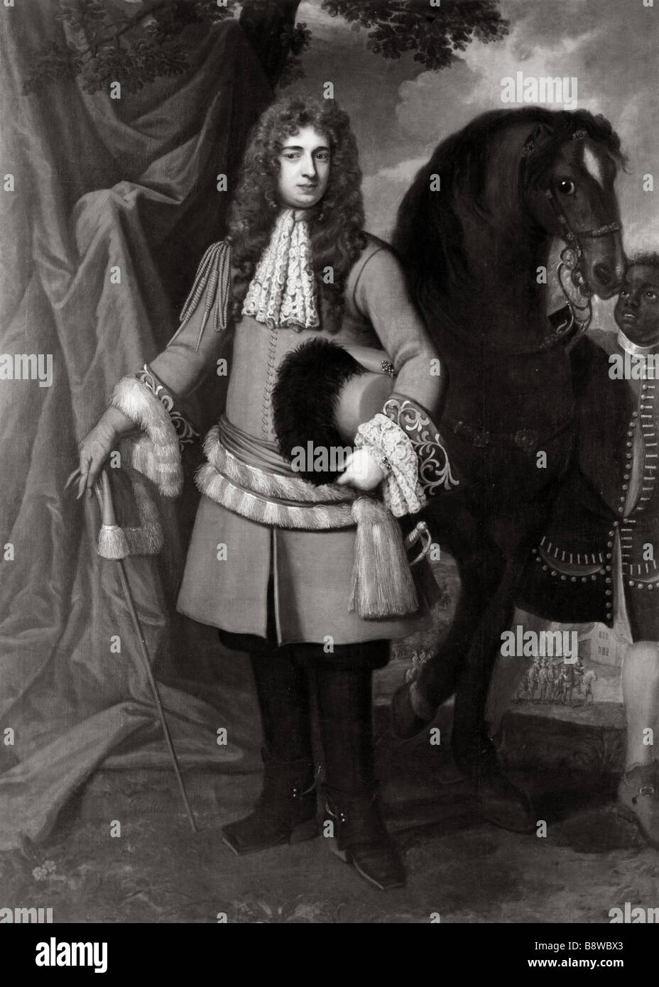 Una fotografia in bianco e nero del painiting del capitano Thomas Lucy da Kneller c 1680 Foto Stock