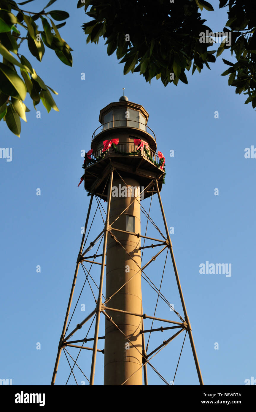 Sanibel lighthouse decorato per il Natale Foto Stock