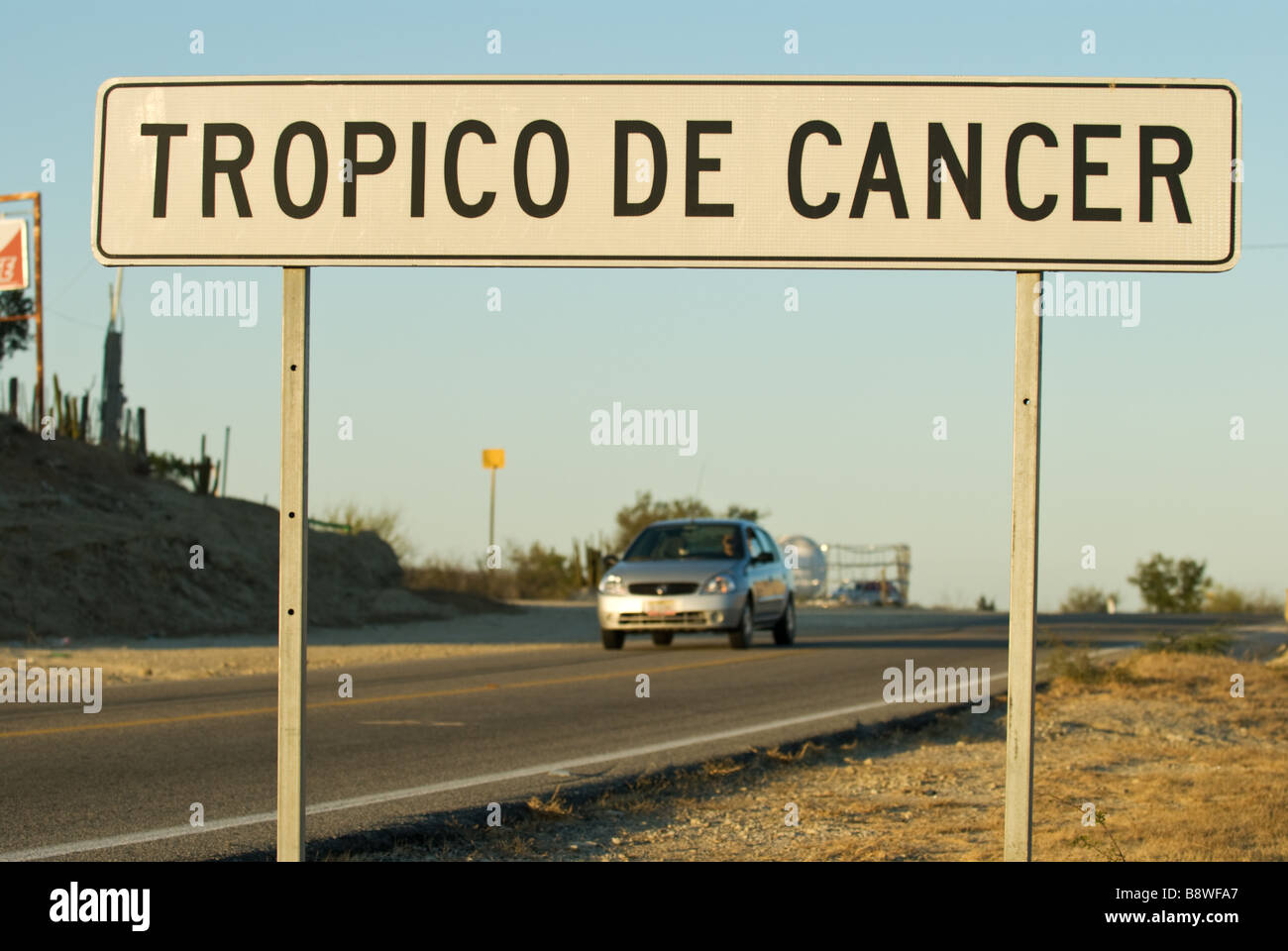 Il Tropico del cancro marcatore in Baja California, Messico. Foto Stock