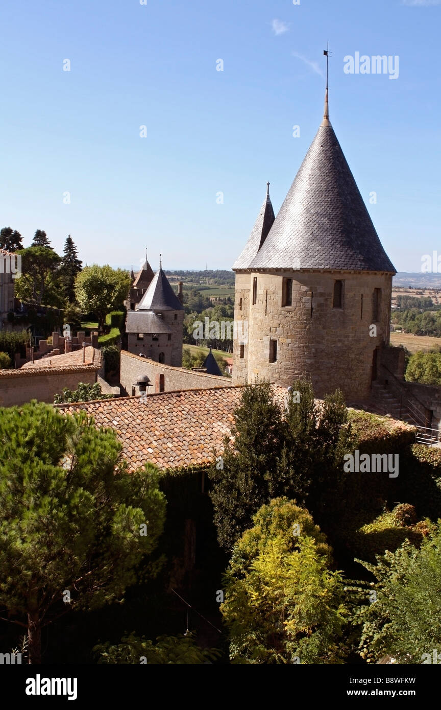 Lo Chateau Comtal, Carcassonne, Languedoc, Francia Foto Stock