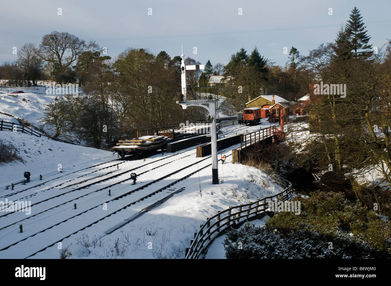 Una scena invernale a Goathland stazione ferroviaria, North Yorkshire Foto Stock