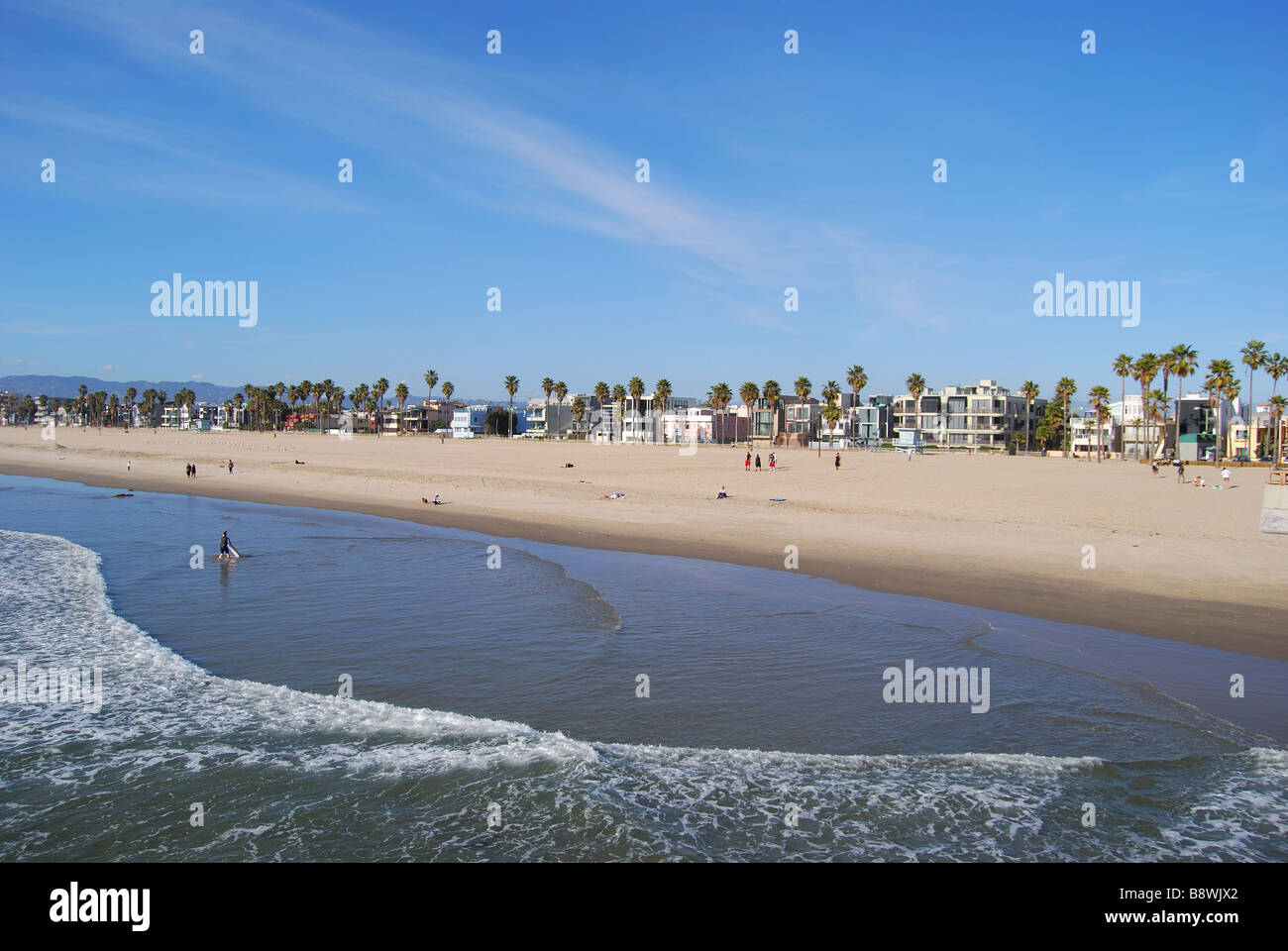 Venice Beach dal molo, Los Angeles, California, Stati Uniti d'America Foto Stock
