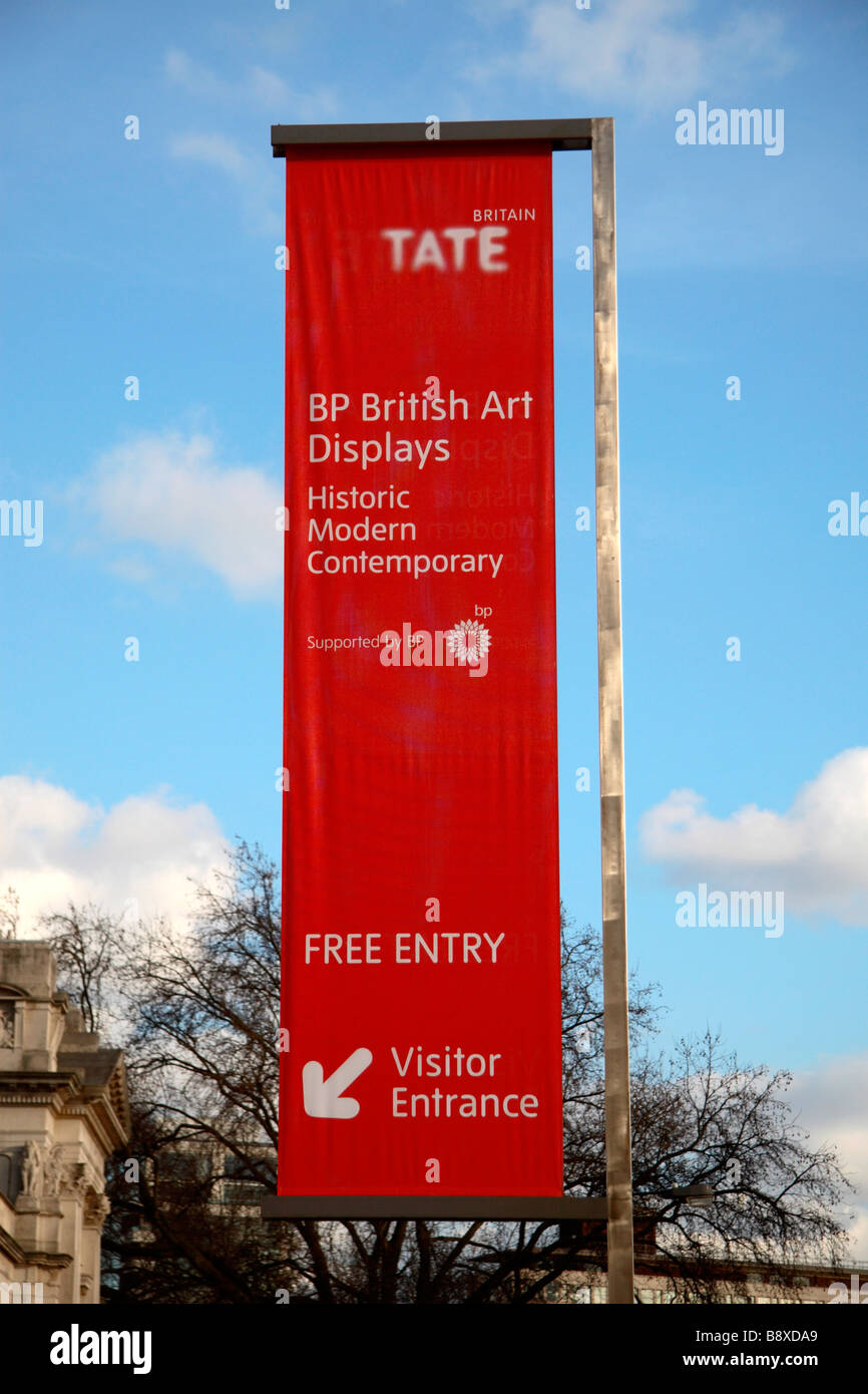 Banner di pubblicità al di fuori della Tate Britain Museum, Millbank, London. Mar 2009 Foto Stock