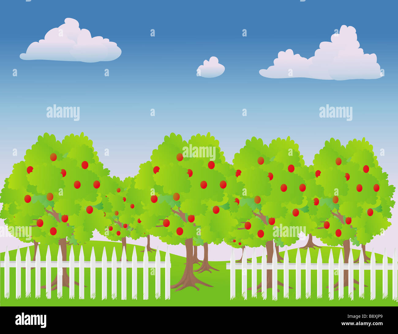 Illustrazione vettoriale di un Apple Orchard Foto Stock