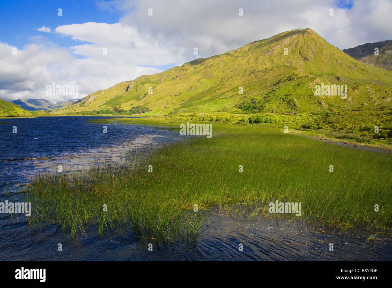 Hill a lago, lago di Kylemore, Connemara, nella contea di Galway, Connacht Provincia, Repubblica di Irlanda Foto Stock