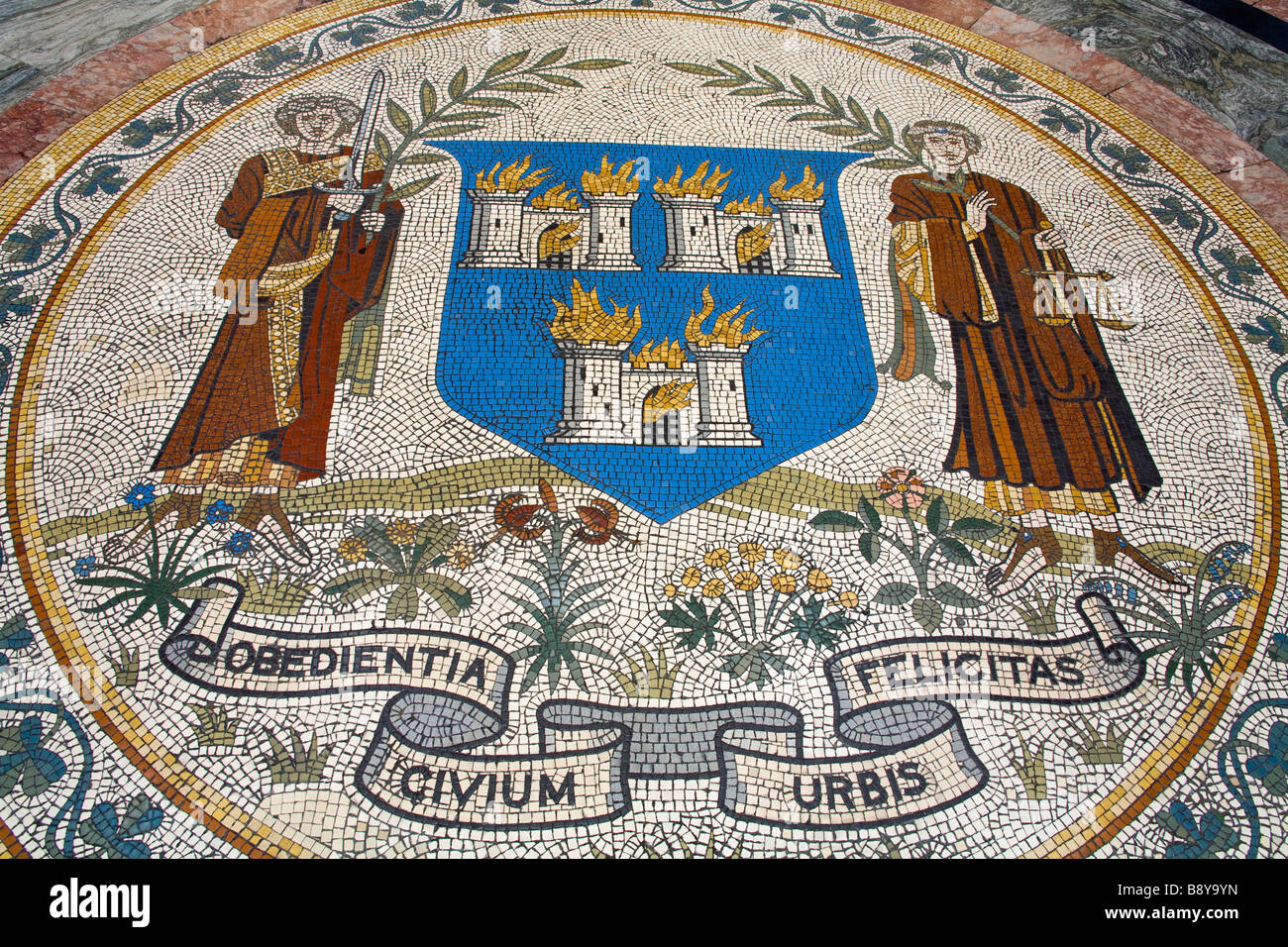 Close-up dello stemma della città di Dublino, County Dublin, Irlanda Foto Stock