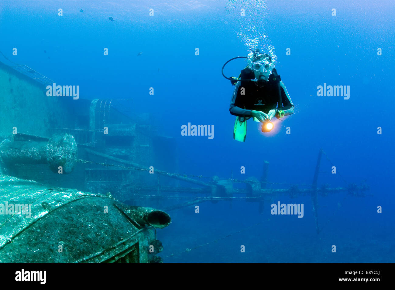 Le immersioni presso la nave relitto del c.s. Charles Brown nell'oceano vicino all'isola dei Caraibi Saint Eustace nelle Antille olandesi Foto Stock