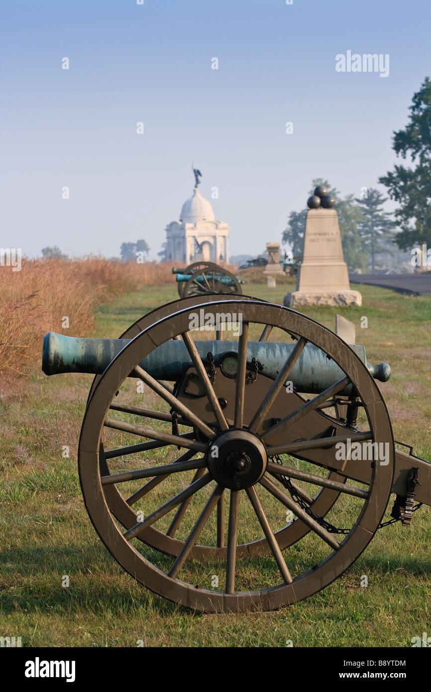 Cannone di artiglieria guerra civile del campo di battaglia di Gettysburg Maine 6 Luce batteria di artiglieria F monumento Foto Stock