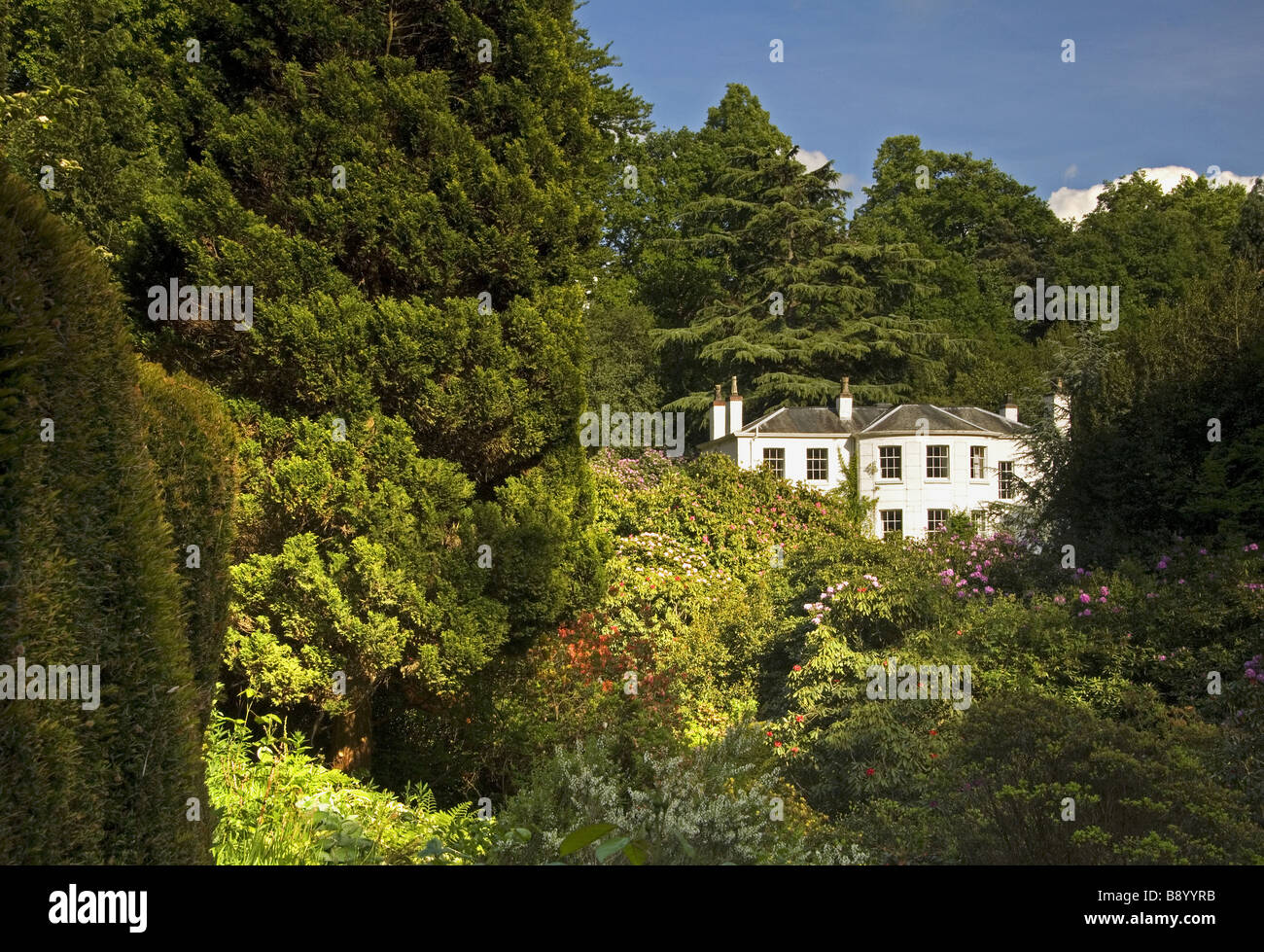 Guardando attraverso la valle di Quarry Bank House a Styal, Cheshire. Foto Stock