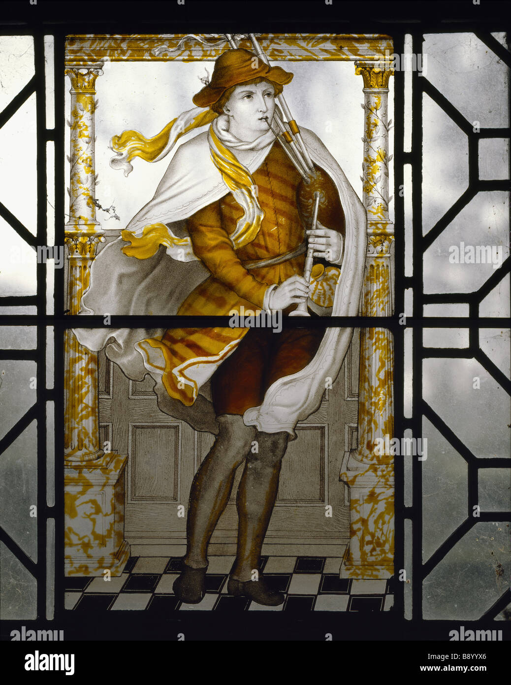 Vetro dipinto da C E Kempe in rappresentanza di inverno e che illustra il passaggio da William Morris il paradiso terrestre Foto Stock
